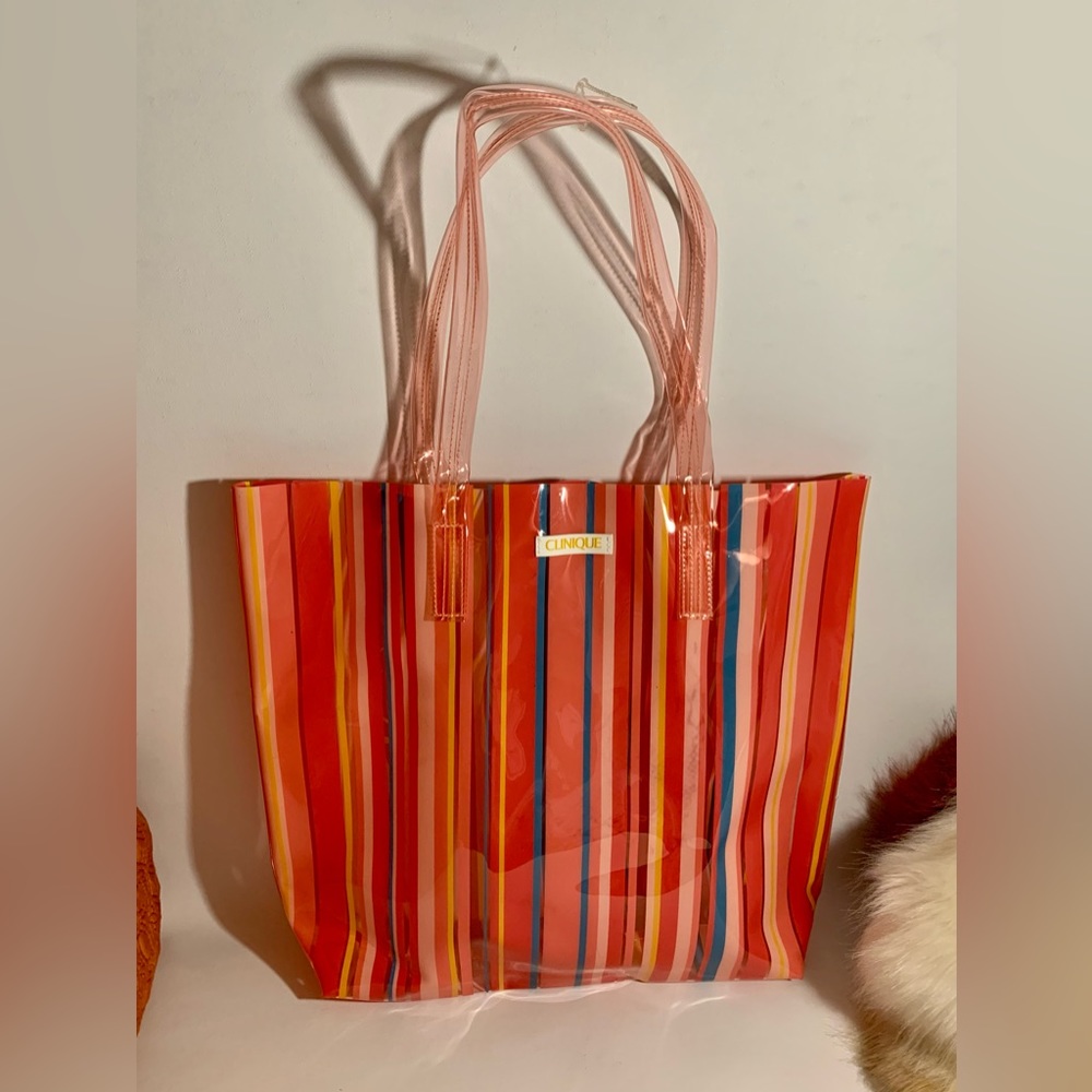 🦋Clinique Beach Tote Bag Peach Pink Red Yellow Blue Multicolored PVC  🦋#CLIN